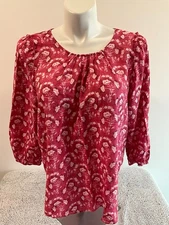Lauren Conrad Pink Round Neck Floral 3/4 Sleeve Blouse Top XXL