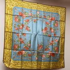 FENDI Silk Scarf FF Zucca Zukino Rose Pattern Large 88x87cm Vintage Japan