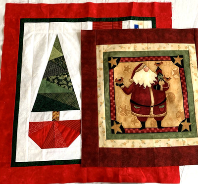 2 Pcs Christmas Quilt Blocks Santa Tree Joy 16''x16'' 20''x21''