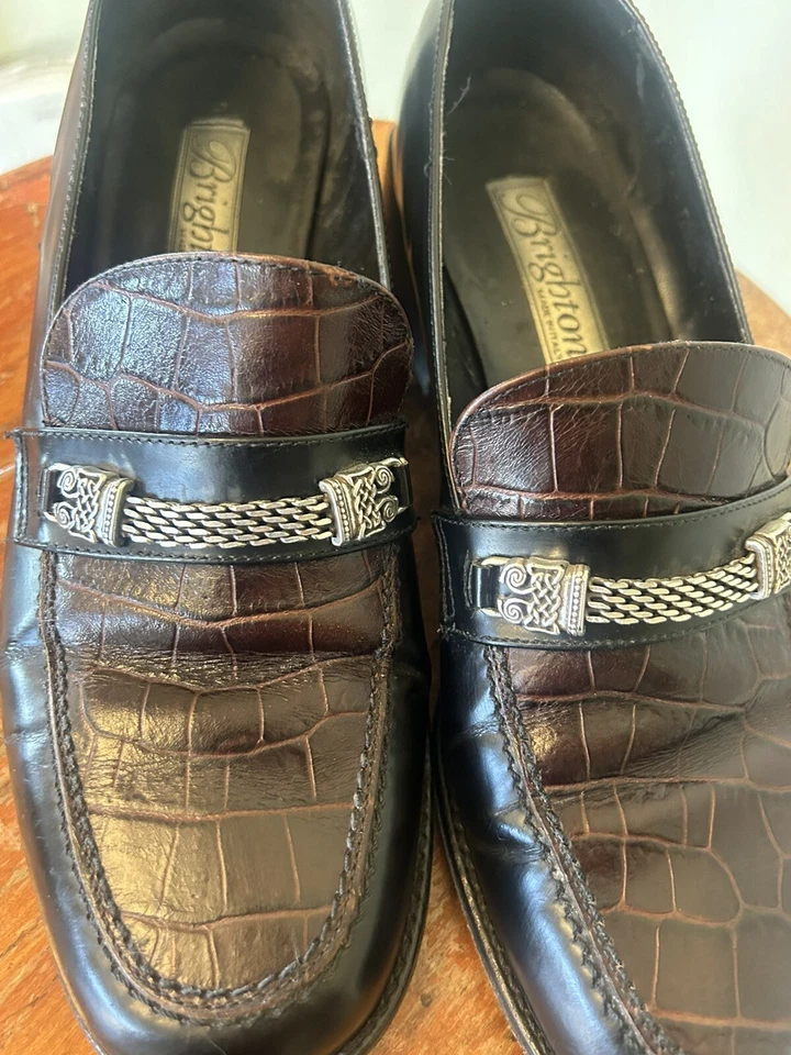 Mocasines Brighton Dawn Hechos en ITALIA Marrón Espalda 10 Gator Suela de Cuero Repujado Foto 3 de 4