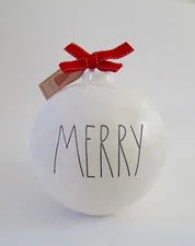 Rae Dunn Large 9.5" MERRY Christmas Ball Ornament Tabletop Decor