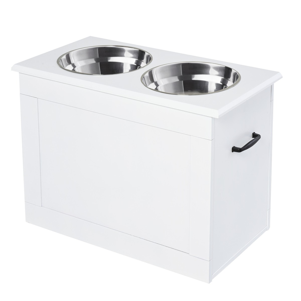 Raised Pet Feeding Storage Station Stainless Steel Bowls Base