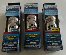 Ultimate Spiderman Spidey Shot Web Fluid Refill-1 Yellow/ 1 Blue / 1 Red- New!!!