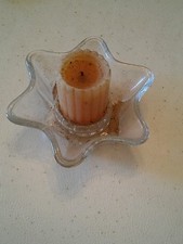 020 Vintage 6 Point Clear Glass Star Candle Holder Tea Lights