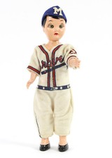RARE  1953-65 Vintage Milwaukee Braves Female Blinking Eye Doll in Uniform, 7.5"