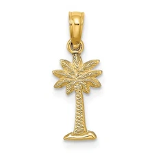 10k Yellow Gold Textured Mini Palmetto Palm Tree Charm Pendant L-0.69 Inch