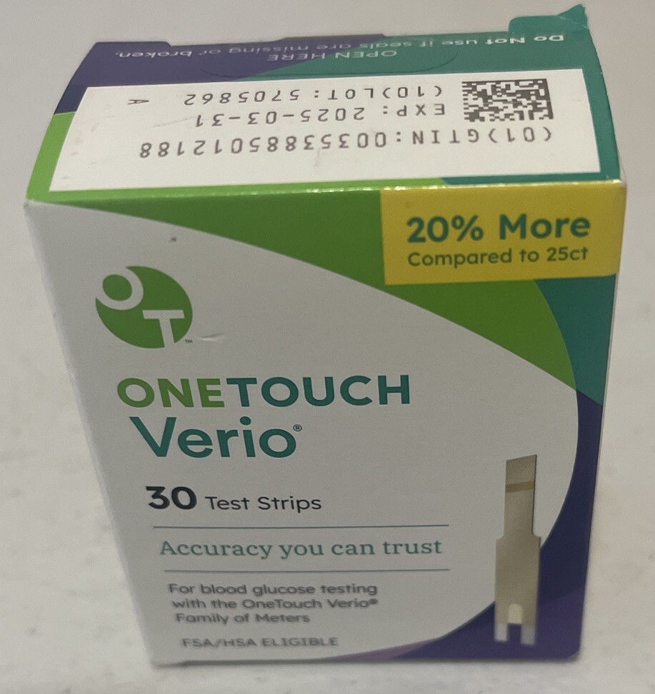 OneTouch Verio Test Strips for Diabetes - 30 Count Exp 2025 ...