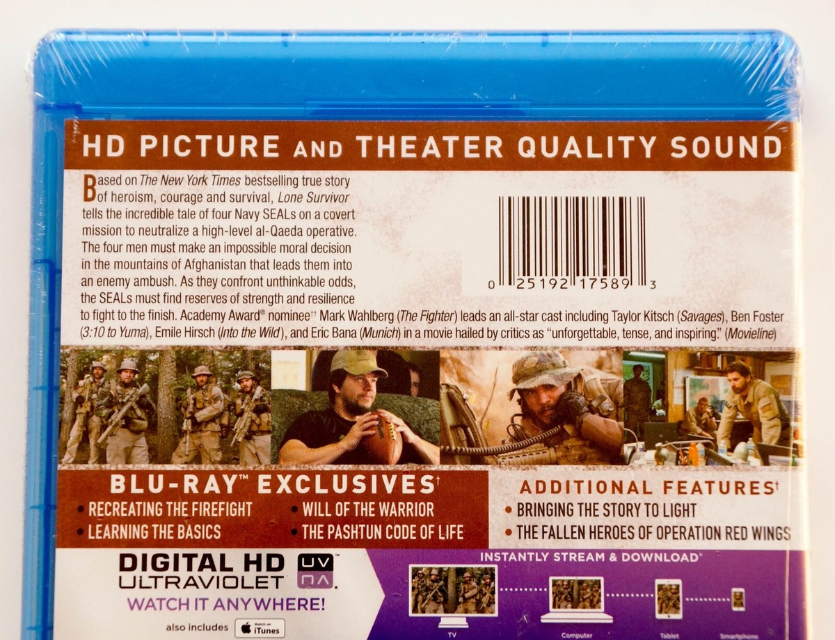Lone Survivor (Blu-ray, 2013) War, Action, Mark Wahlberg, Emile Hirsch,  Sealed
