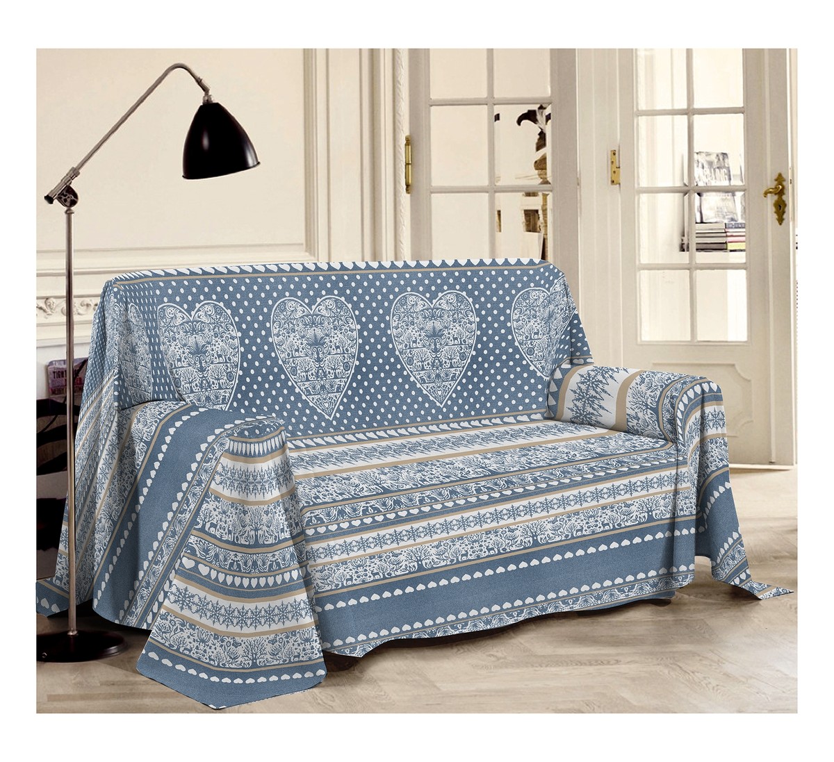 Telo Arredo 100% Cotone Made In Italy - Copridivano Copriletto Fantasia Volare Azzurro - Foto 5