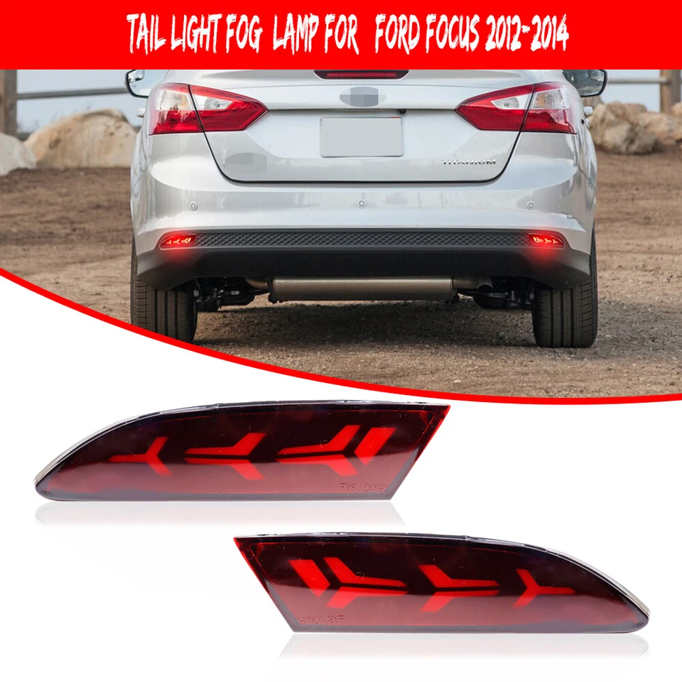 LED Rear Bumper Reflector Tail Brake Signal Lights For 2012 2013 2014 Ford Focus - Image 3 of 4