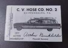 CV Hose Fire Co No 2 Shippensburg PA Membership Card Station Wagon Ambulance 