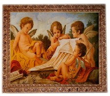 Angeli, Stampa su tela eff. dipinto con Cornice Oro traforata in legno da  cm 7