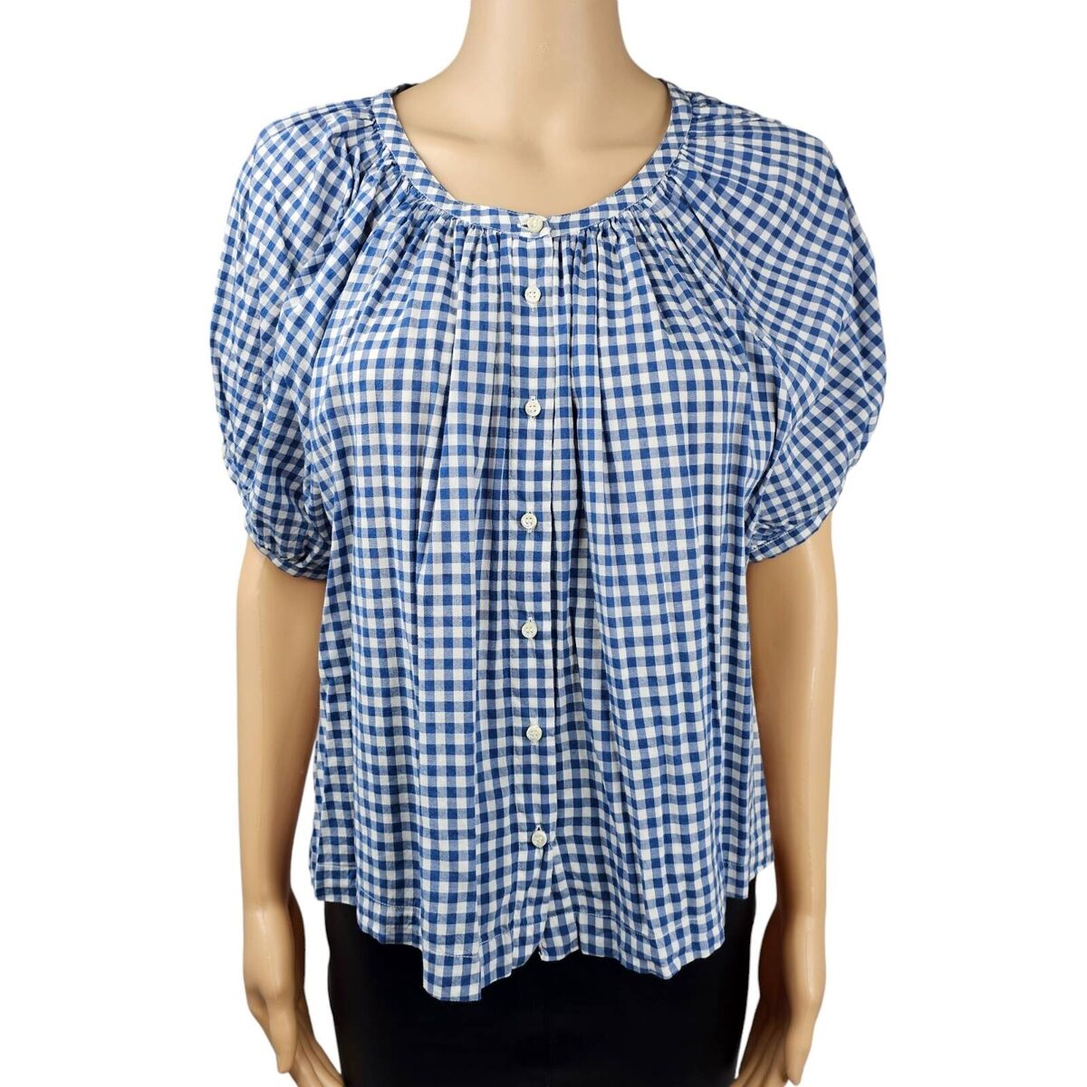 Doen Women's June Blue Gingham Plaid Check Printed Cotton Doen Women's June Blue Gingham Plaid Check Printed Cotton