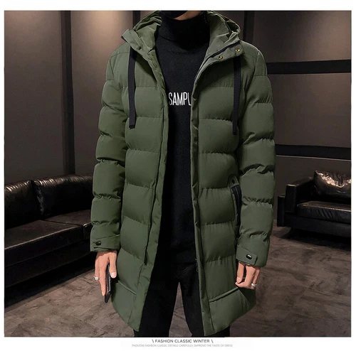Mens Hooded Padded Long Cotton Coat Winter Longline Jacket Overcoats - Bild 15 von 26