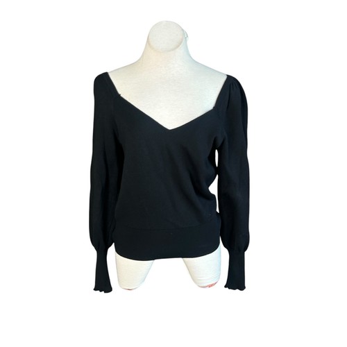 By Anthropologie Sweetheart Puff-Sleeved Black Sweater Size Large NWT