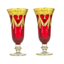 Set of 6 Interglass Italy Crystal Glasses - Cobalt Blue Italian Champagne Flutes