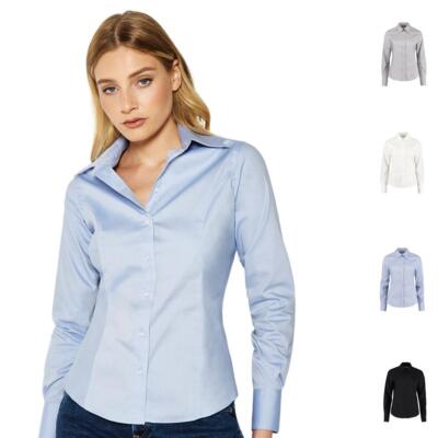 Womens Shirt Long Sleeve Ladies Blouse Plain Smart Formal Work Office Wear 