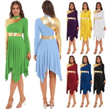 Women Color Block Lyrical Dance Dress Worship Liturgical Praise Dress Dancewear