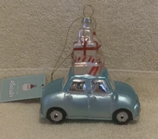 St Nicholas Square BLUE CAR w/CHRISTMAS PRESENTS Glass Ornament 4" - NWT