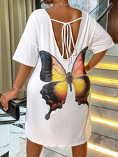 Maweii Plus Size Butterfly Printed Strappy Backless Drop Shoulder Dress Size 22