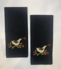 Vintage Home Collections By Raghu Towels Black Hand-Stitched Hens Set of 2