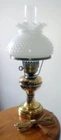 Vintage UNDERWRITERS LABORATORIES Brass Hurricane Lamp w/ Hobnail Glass Shade