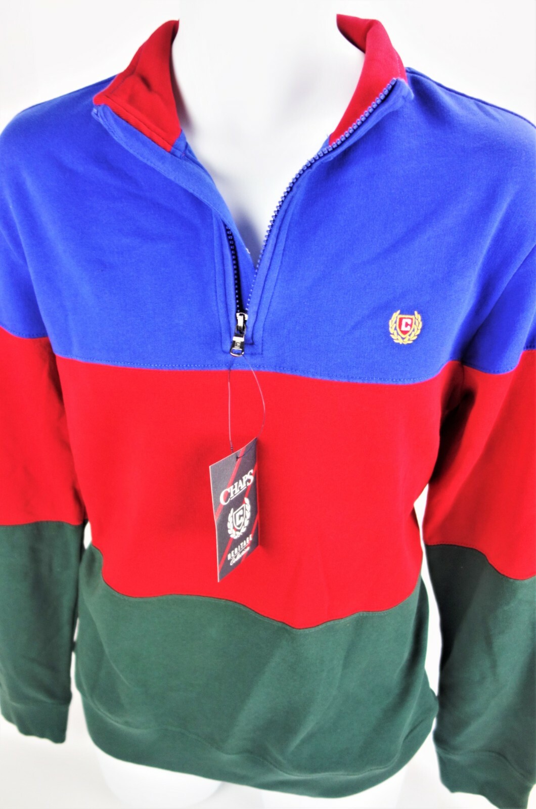 Medium Chaps RL 1/4 Zip Polo Pullover Striped Sweatshirt Embroidered Logo image 3