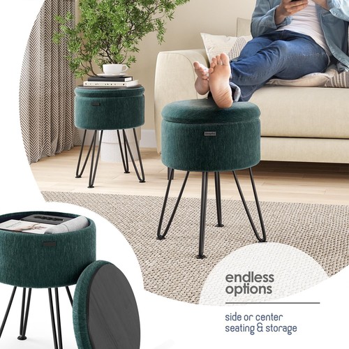 Multi-Functional Green Velvet Ottoman with Storage - Small Footstool for Home - Picture 6 of 11