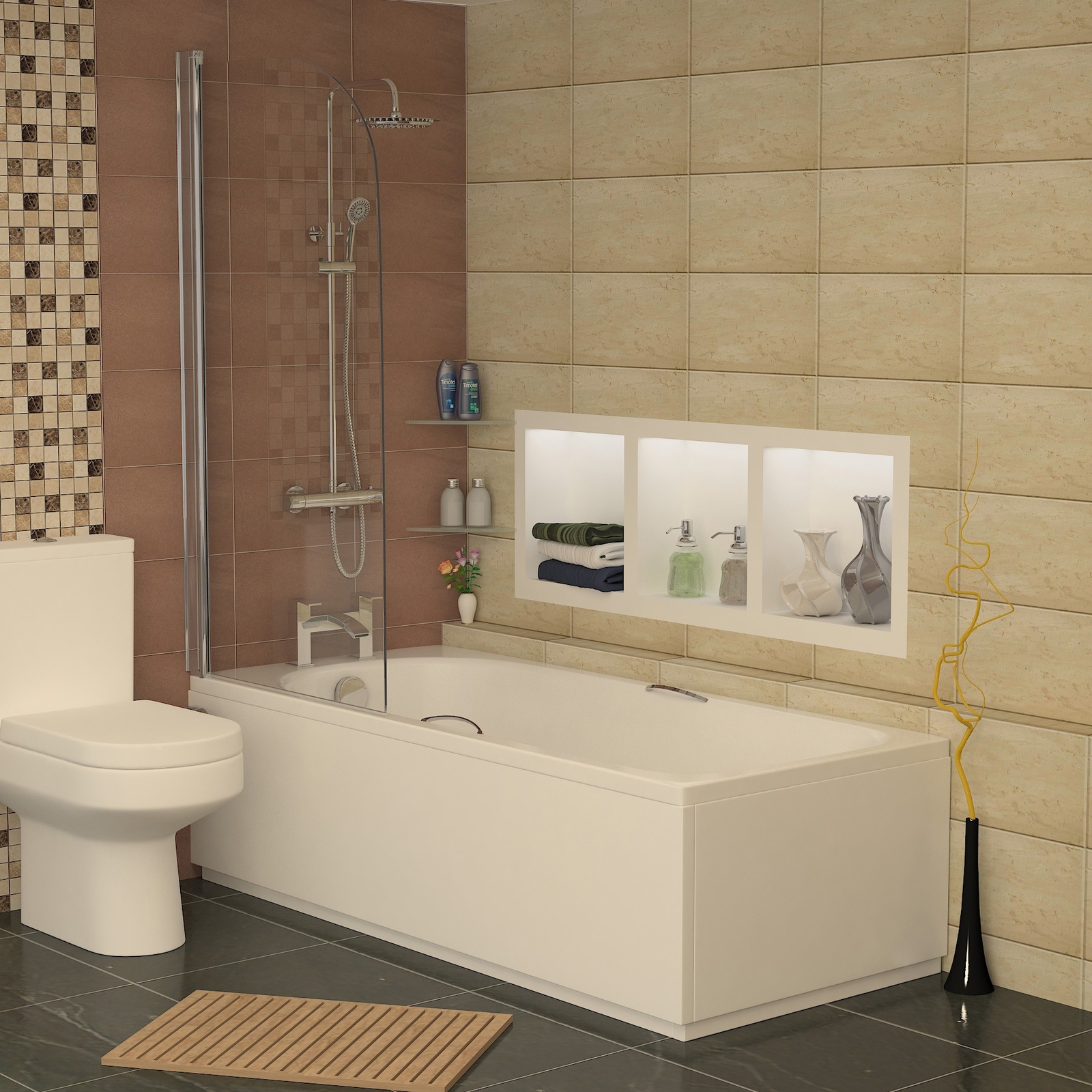 1435mm High Curved 6mm Tempered Glass Over Bath Shower Screen Frameless