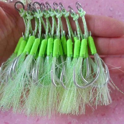 4Pairs Assist Hooks Luminous Double Hook Saltwater Fishing Hook Tuna 1/0-5/0