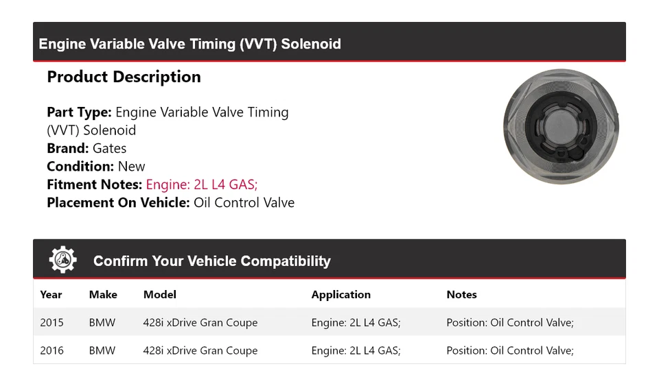 Puertas solenoides VVT para BMW 428i xDrive Gran Coupé 2015-2016 Foto 2 de 4