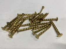 Lot of 25 1-3/16” Screw Shank BRASS PLATE BRADS Restoration or Carpet Trim