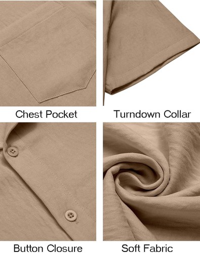 Men's Short Sleeve Button-Down Shirt, Casual Textured Beach Shirt with Pocket - Picture 38 of 57