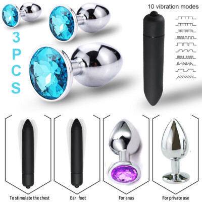 10 Vibrating Anal Plug S/M/L Stainless Steel Butt Plug SET Sex Toy for  Women Men