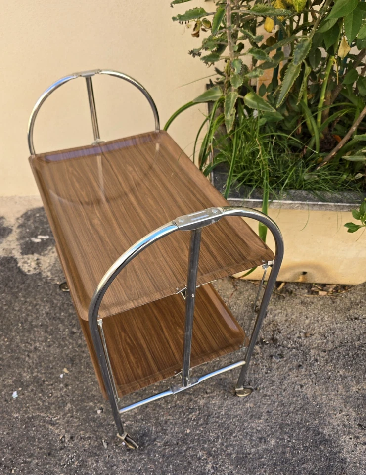 Table desserte roulante pliante Plateau Formica vintage TEXTABLE Platex Étagère - Photo 4/4