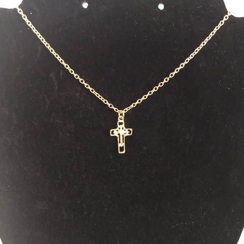 1” Cross Necklace Cutout Style GOLDTONE Chain Link Fashion Jewelry Gift J6752/57 - Picture 3 of 7