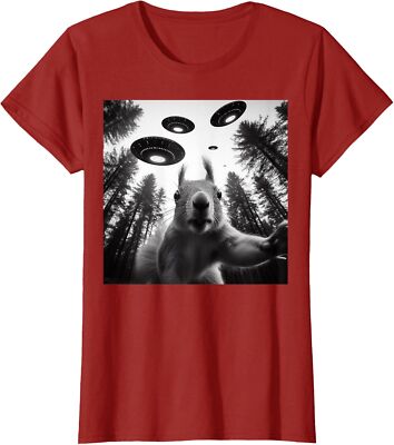 Squirrel Selfie With Alien UFO Funny Gifts Design Ladies' Crewneck T-Shirt
