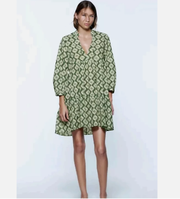 green polka dot halter neck dress Mini Dress with Drawstring Waistband in Light Sage – BOHIQ main image 0