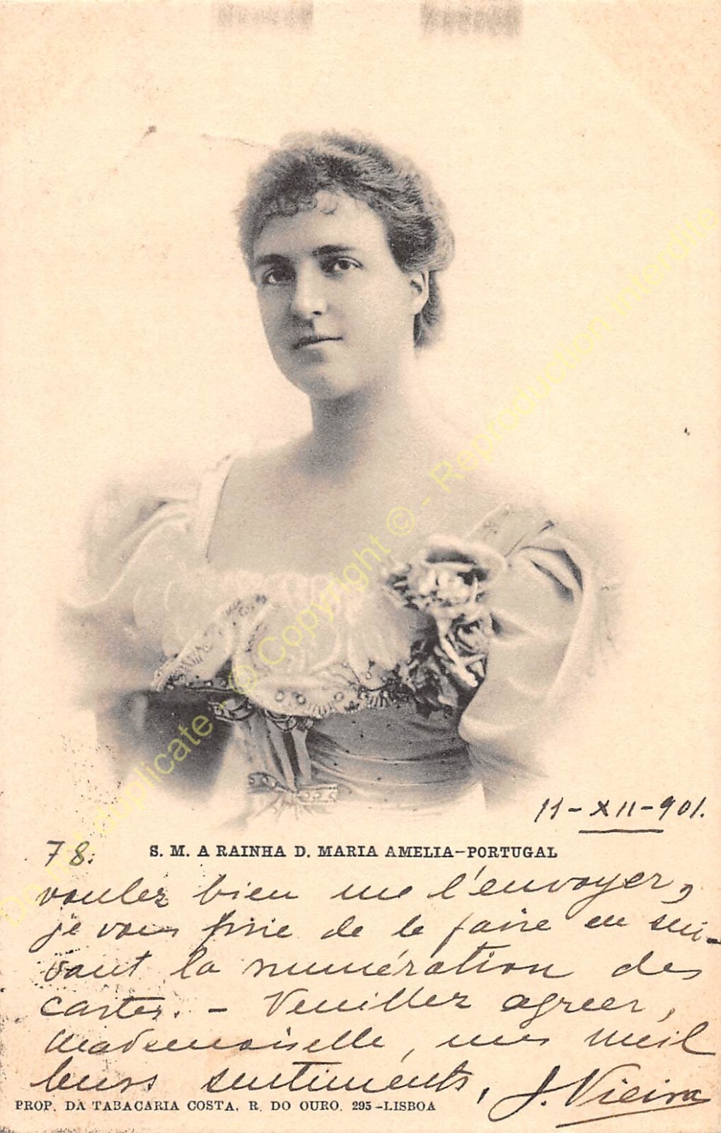 Bilhete Postal Portugal S. M. With Rainha D. Maria Amelia Edit Costa ca1901  | eBay