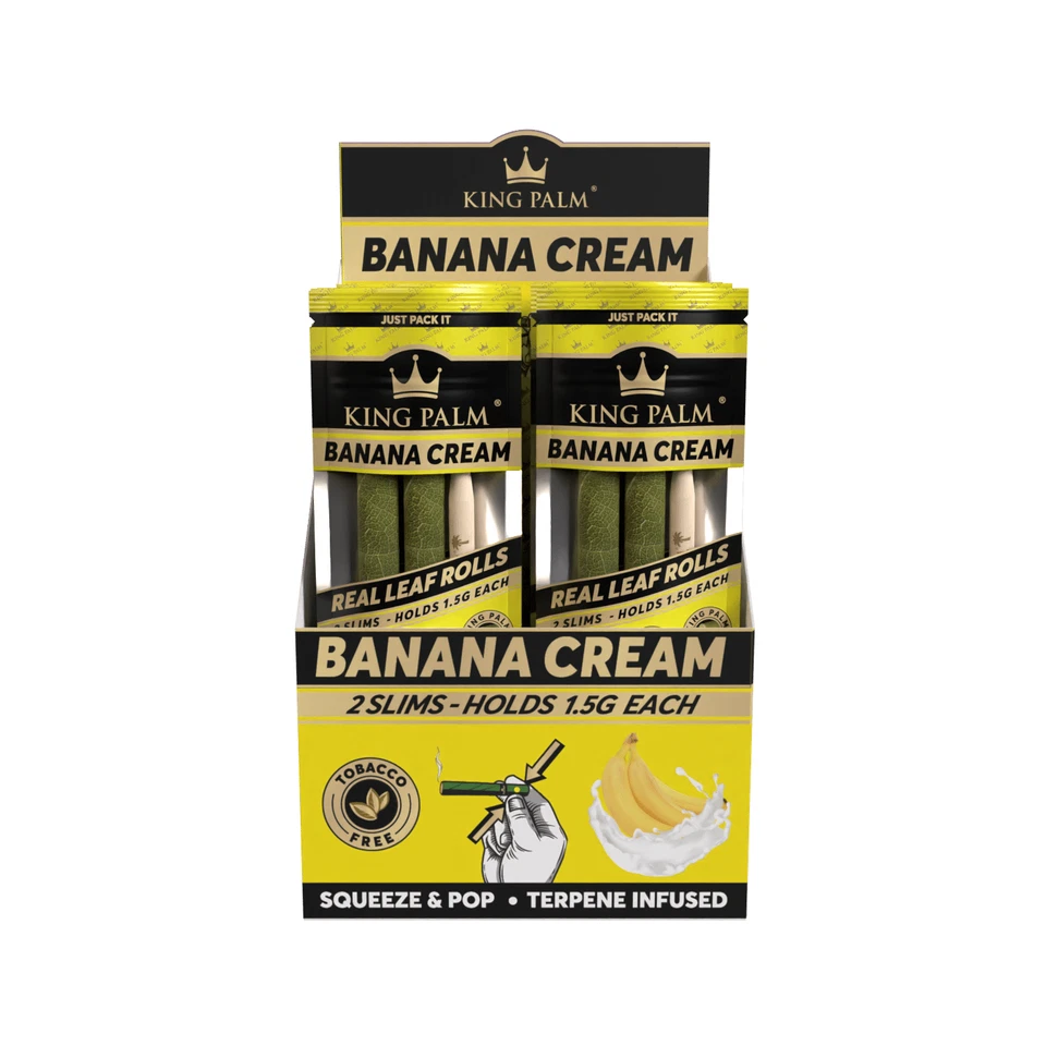 King Palm | 40 Banana Cream Slim Rolls | 20 Packs Per Box | Squeeze and Pop