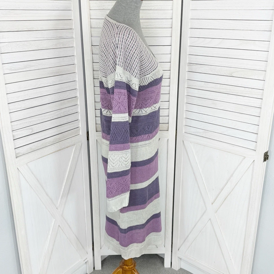 Vestido Moda Internacional Vintage Linho Malha Listrado Suéter Roxo Cinza Médio - Imagem 3 de 4