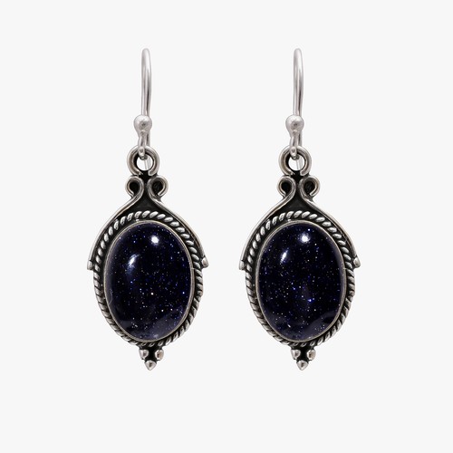 Blue Sunstone Gemstone 925 Sterling Silver Jewelry Earring, Elegant Earring - Picture 3 of 4