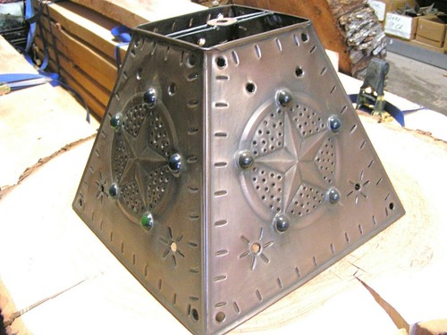 Western Star Tin Punch Metal Lamp Shade with Bead accents - Picture 2 of 6