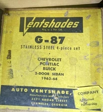 Ventshade G-87 stainless 4-piece set NOS vintage Pontiac Chevy Buick 1963-1964
