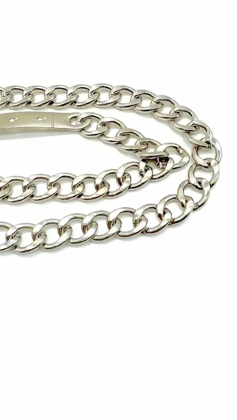 Women Silver Metal Chain Links Waistband Skinny Belt Hip Waist