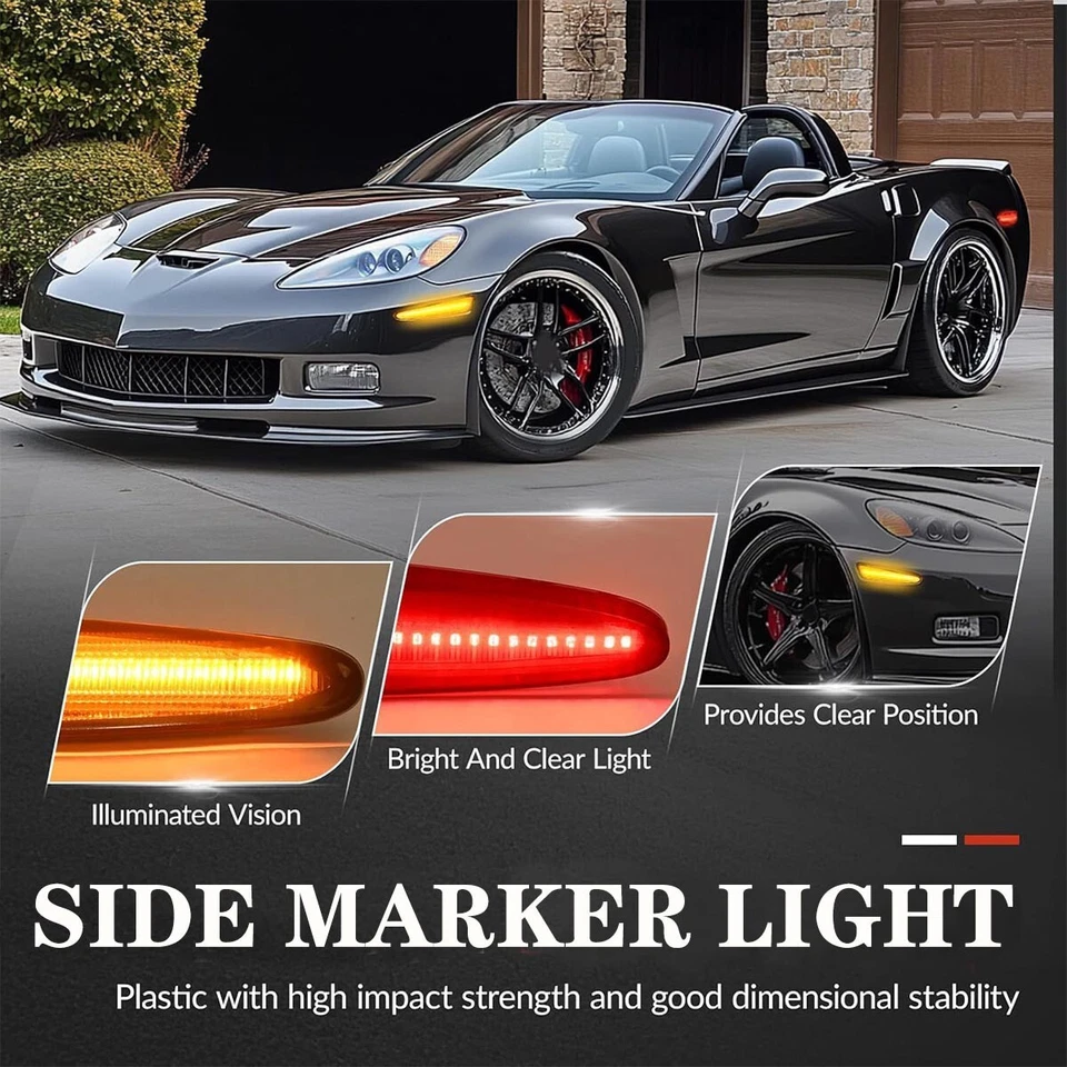 For 2005-13 Chevy Corvette C6 Smoked Front Rear Amber Red LED Side Marker Lights Foto 3 de 4