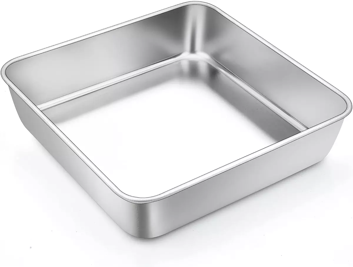 Square Cake Pan, 9 Inch Stainless Steel Square Baking Roasting Pan for Cake  Brow