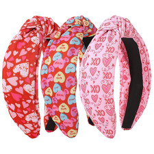 3Pcs Valentine'S Day Headbands for Women, Heart Love Holiday Knotted Hair Hoops,