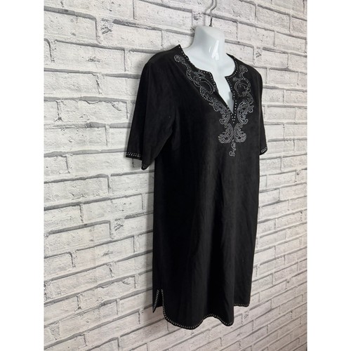 Zara Faux Suede Black Studded Boho Western Tunic Dress - Size L / 12 - Picture 2 of 9
