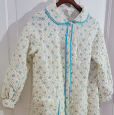 EUC 80s VTG Quilted Long Robe Blue Floral Cottagecore Housecoat Margo POCKET